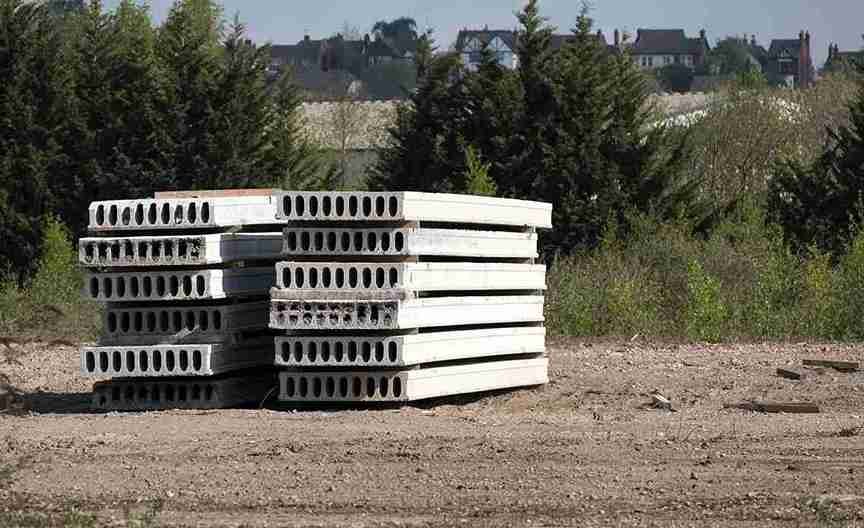 Stacked precast concrete slabs on construction site in Brunswick OH.